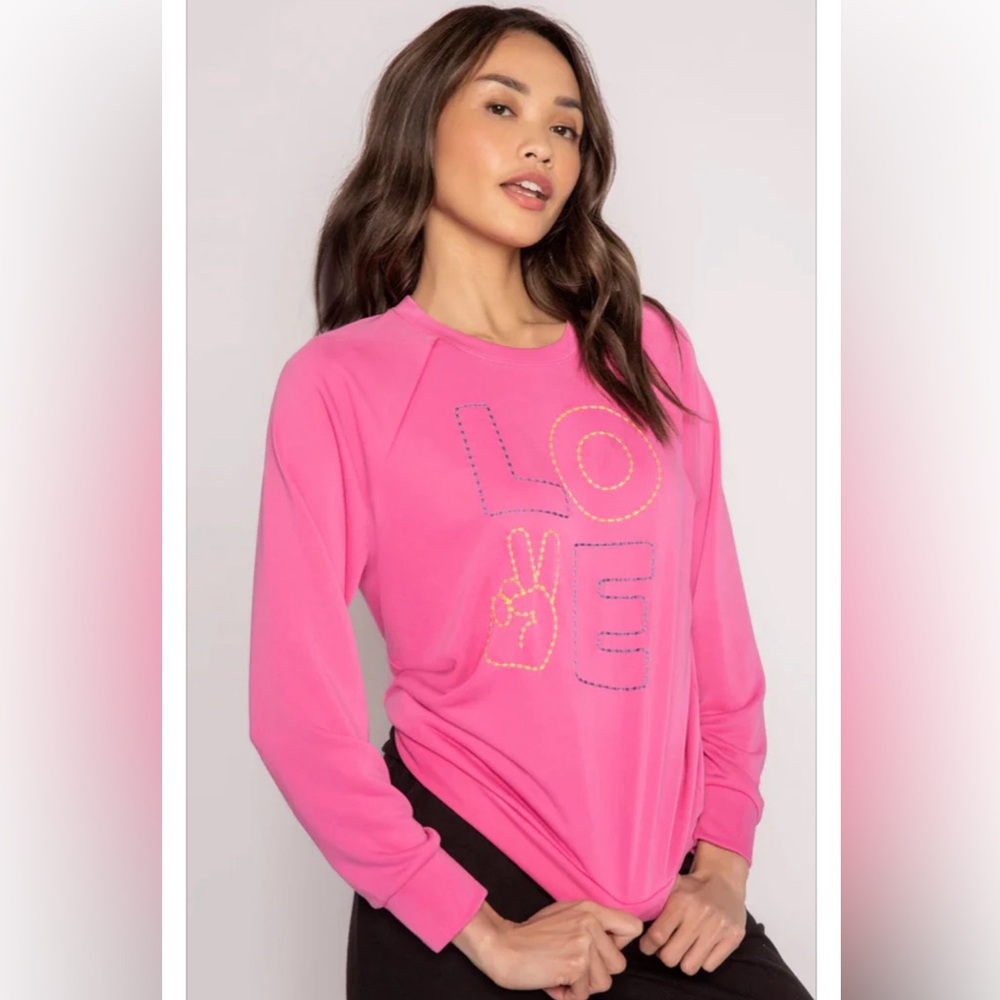 PJ Salvage Love Neon Dream Hot Pink Long Sleeve Top and Pant Set, XS